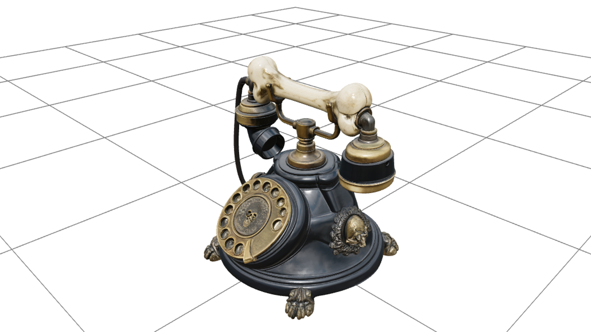 Haunted Rotary Phone with Brass and Bone Handset 3D Model 3D Model