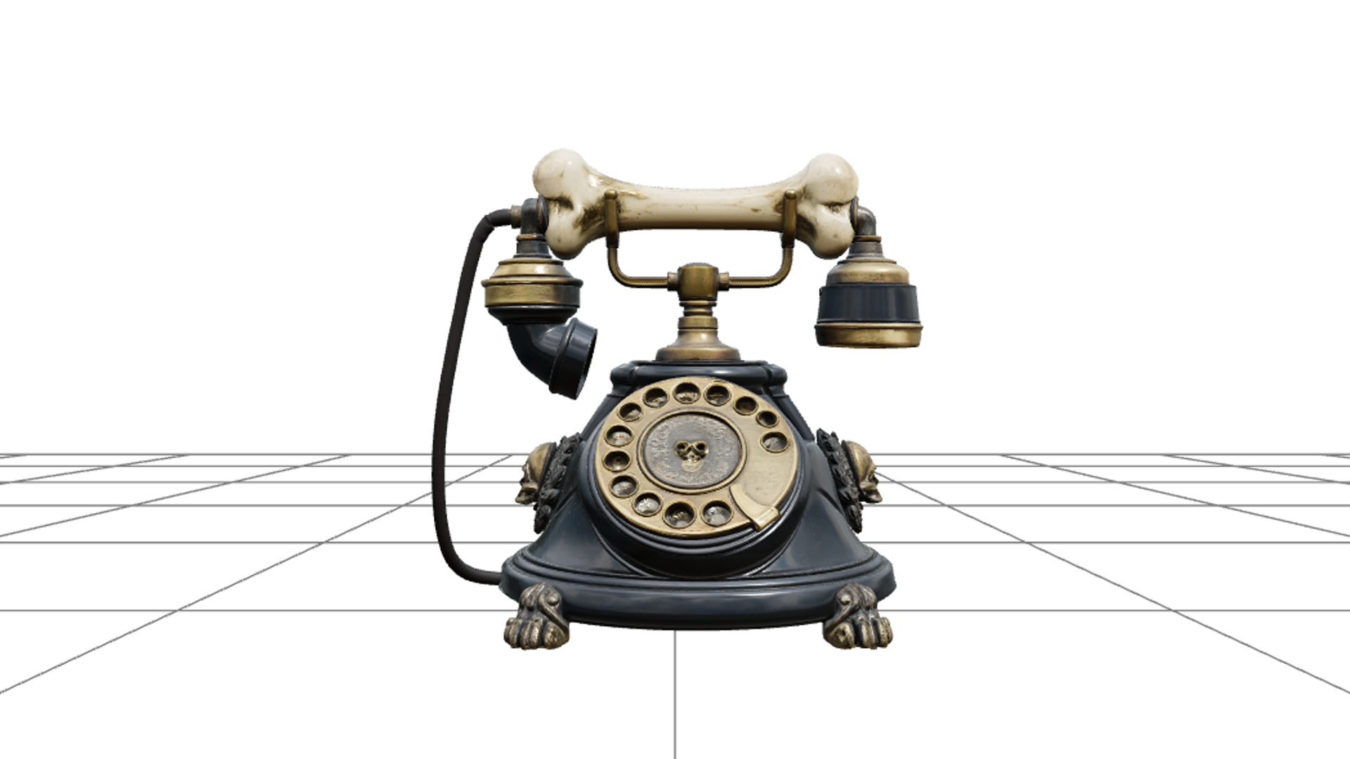 Haunted Rotary Phone with Brass and Bone Handset 3D Model 3D Model