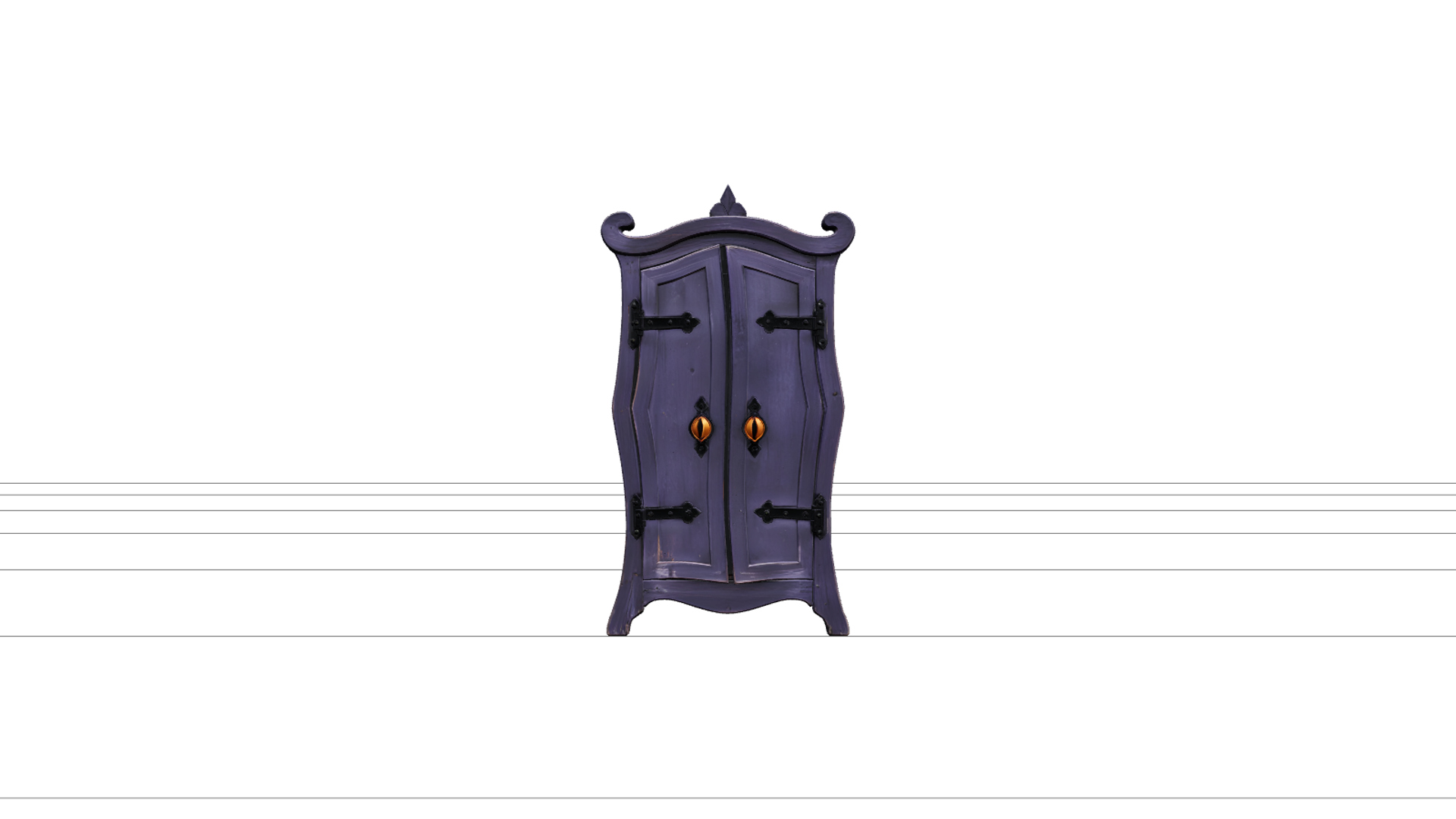 Haunted Wardrobe with Purple Doors and Eye Handles 3D Model 3D Model