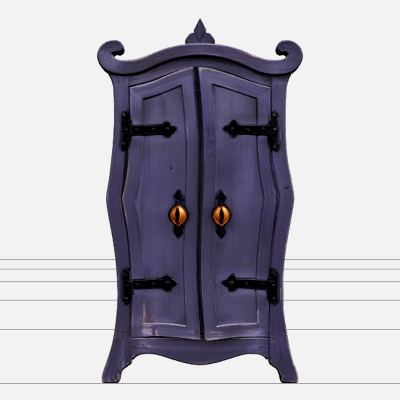 Haunted Wardrobe with Purple Doors and Eye Handles 3D Model