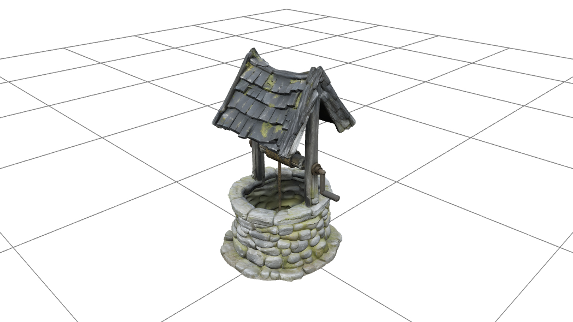 Haunted Wishing Well with Mossy Stones and Rusty Crank 3D Mo 3D Model