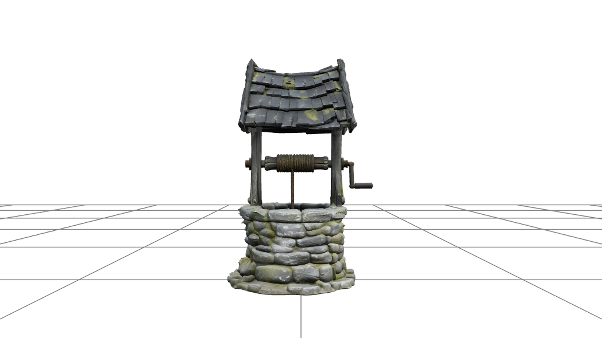 Haunted Wishing Well with Mossy Stones and Rusty Crank 3D Mo 3D Model