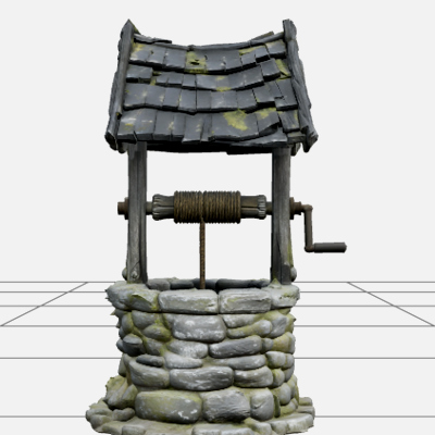 Haunted Wishing Well with Mossy Stones and Rusty Crank 3D Mo