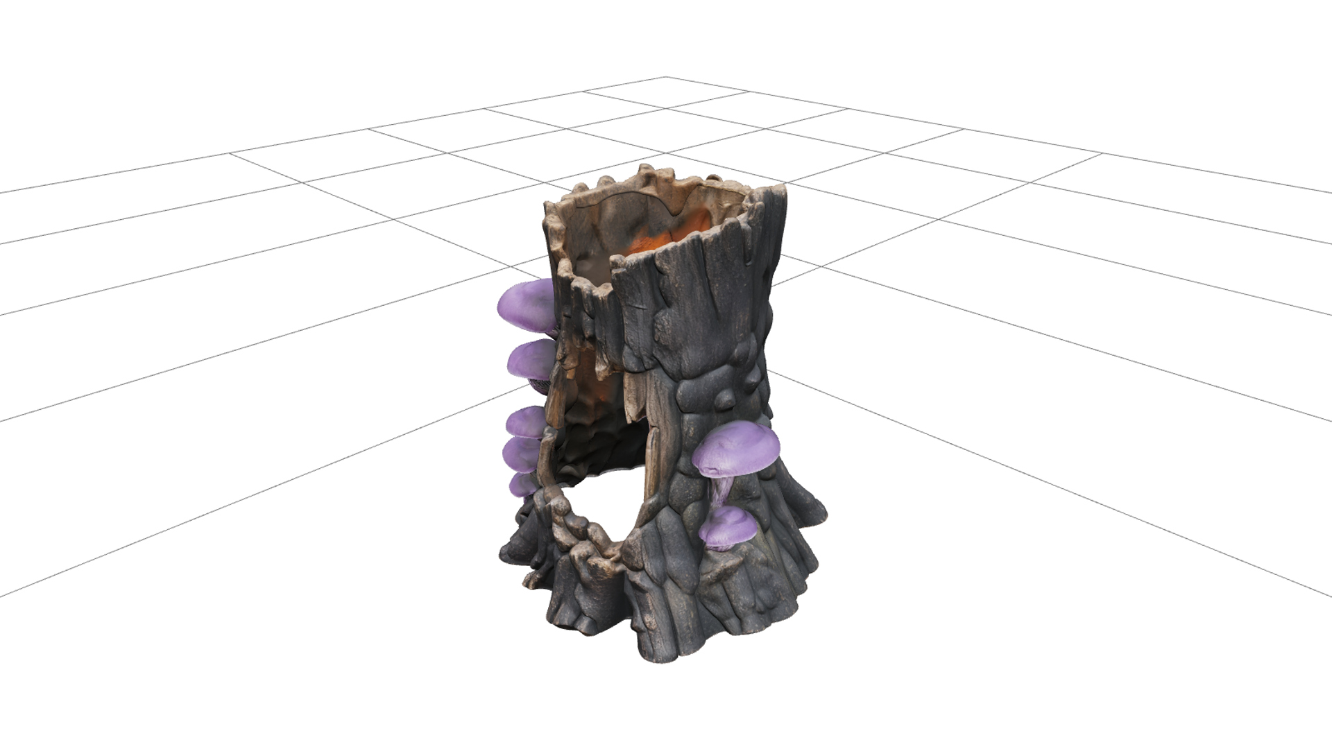 Hollow Tree Stump with Mushrooms and Glowing Core 3D Model 3D Model