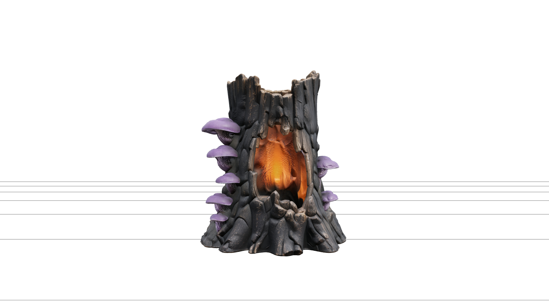 Hollow Tree Stump with Mushrooms and Glowing Core 3D Model 3D Model