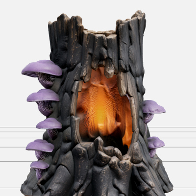 Hollow Tree Stump with Mushrooms and Glowing Core 3D Model