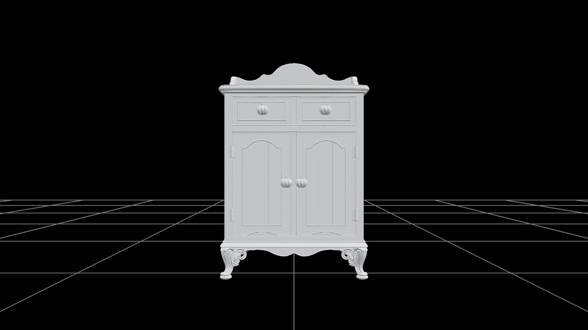Kitchen Cabinet with Purple Doors and Iron Feet 3D Model 3D Model