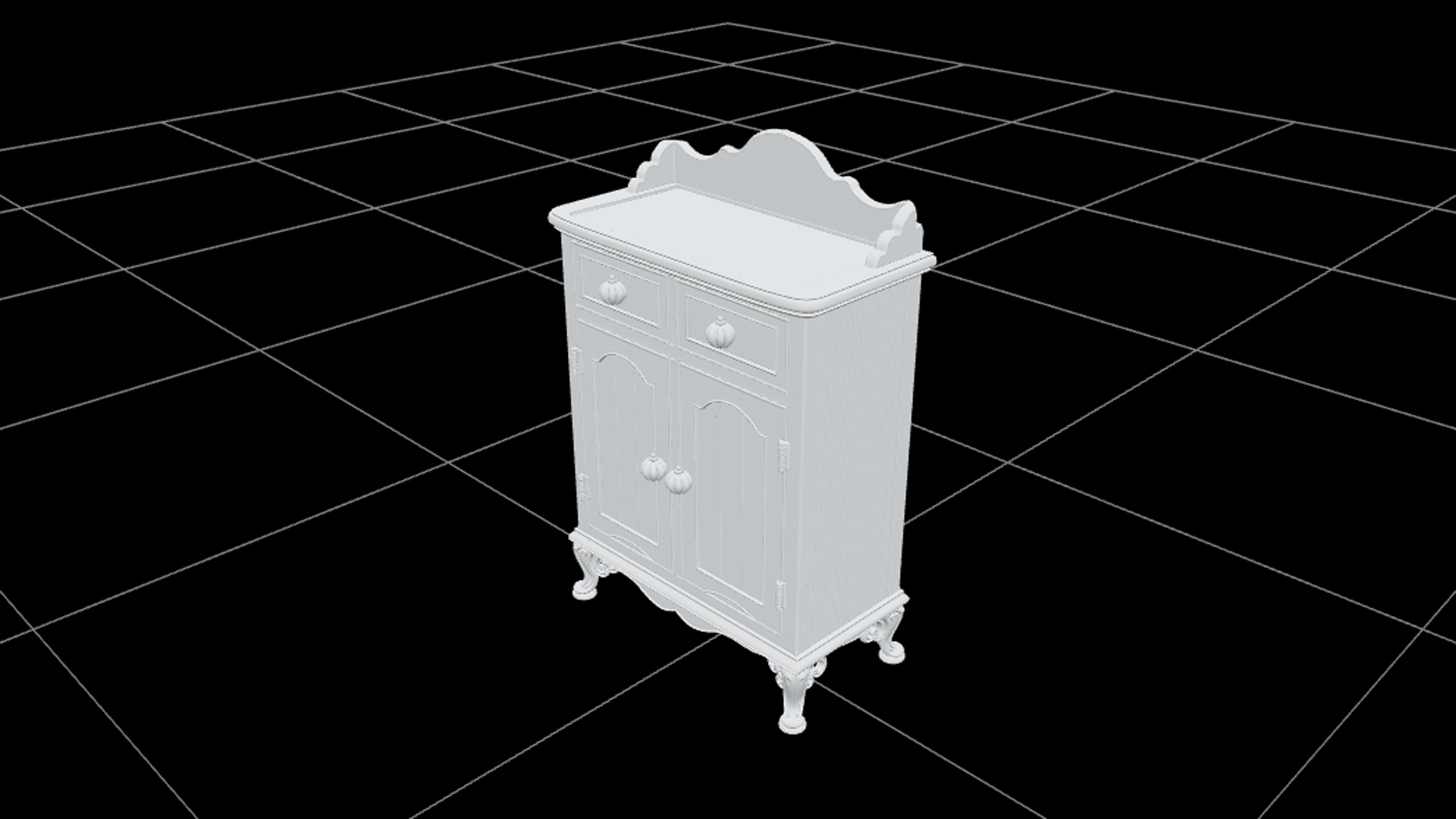 Kitchen Cabinet with Purple Doors and Iron Feet 3D Model 3D Model