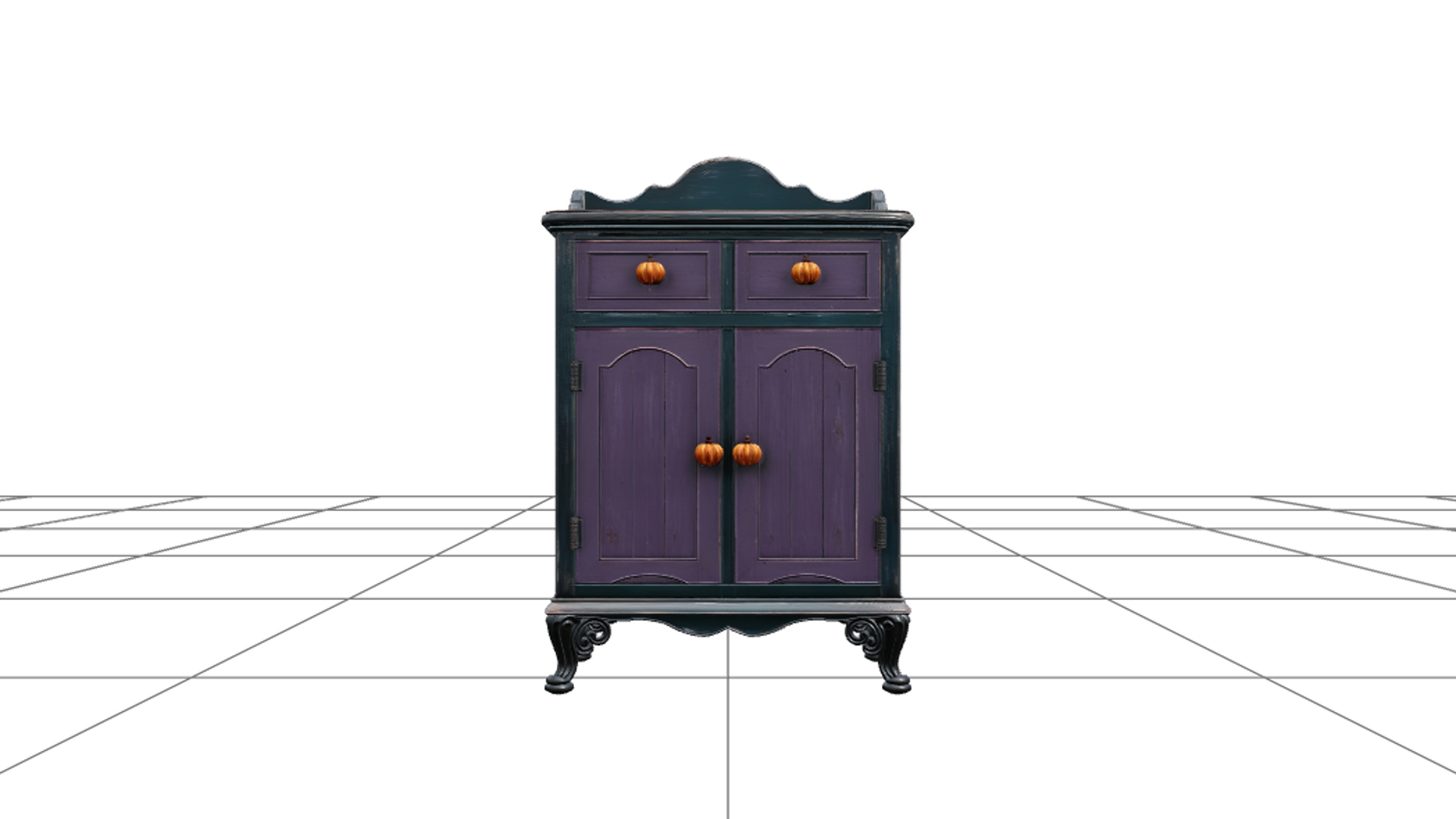 Kitchen Cabinet with Purple Doors and Iron Feet 3D Model 3D Model