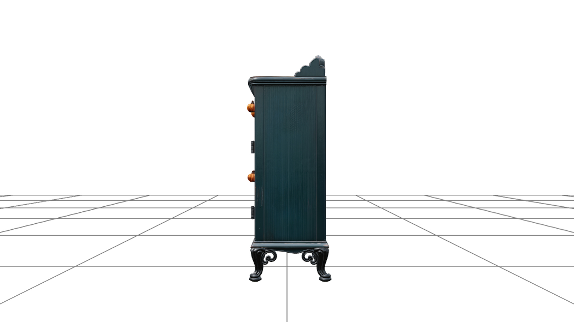 Kitchen Cabinet with Purple Doors and Iron Feet 3D Model 3D Model