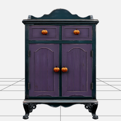 Kitchen Cabinet with Purple Doors and Iron Feet 3D Model