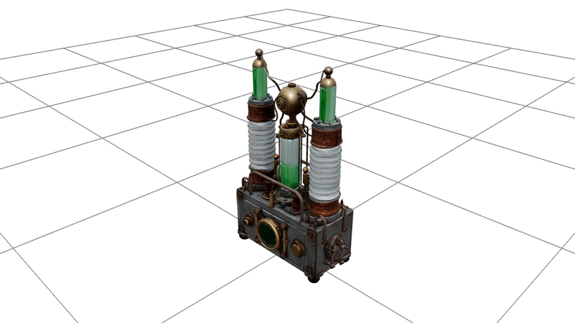 Mad Scientist Machine with Copper Wires Green Tubes 3D Model 3D Model