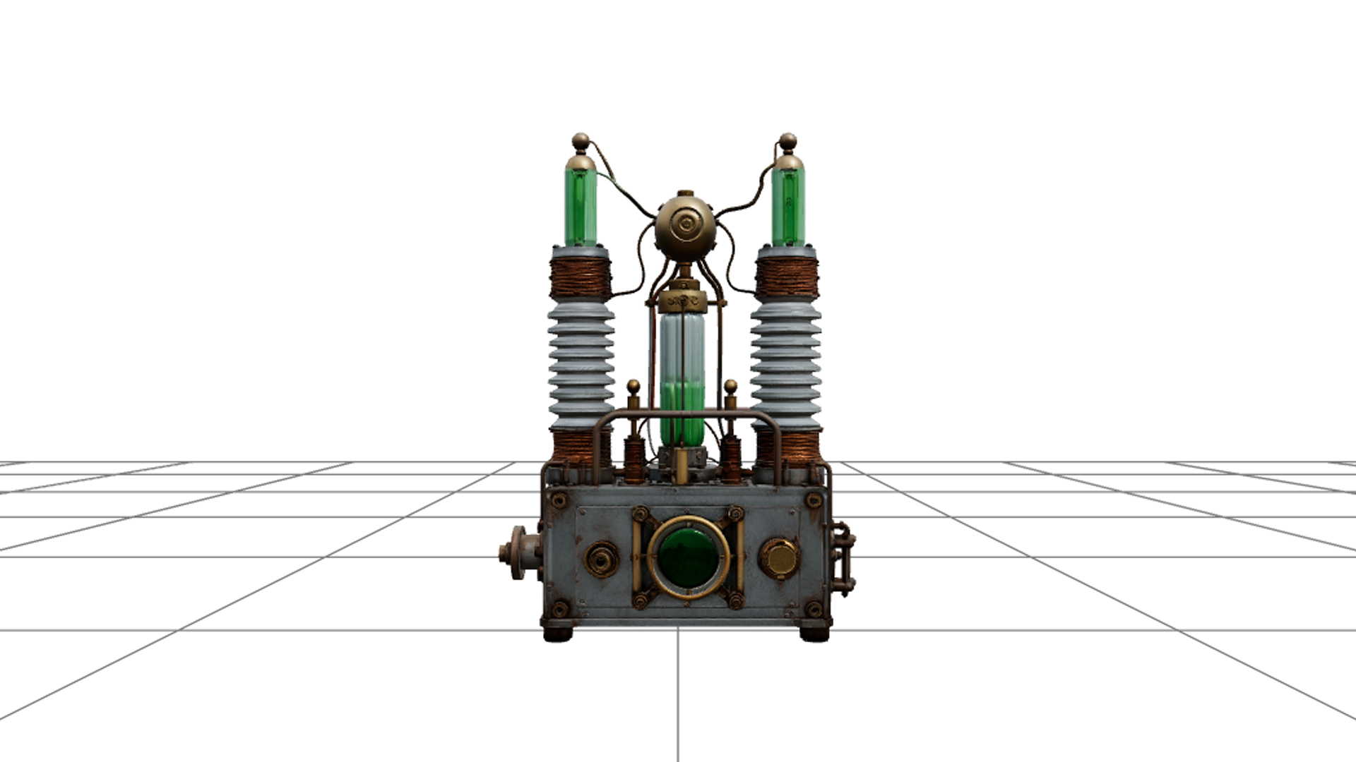 Mad Scientist Machine with Copper Wires Green Tubes 3D Model 3D Model