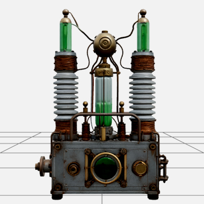 Mad Scientist Machine with Copper Wires Green Tubes 3D Model