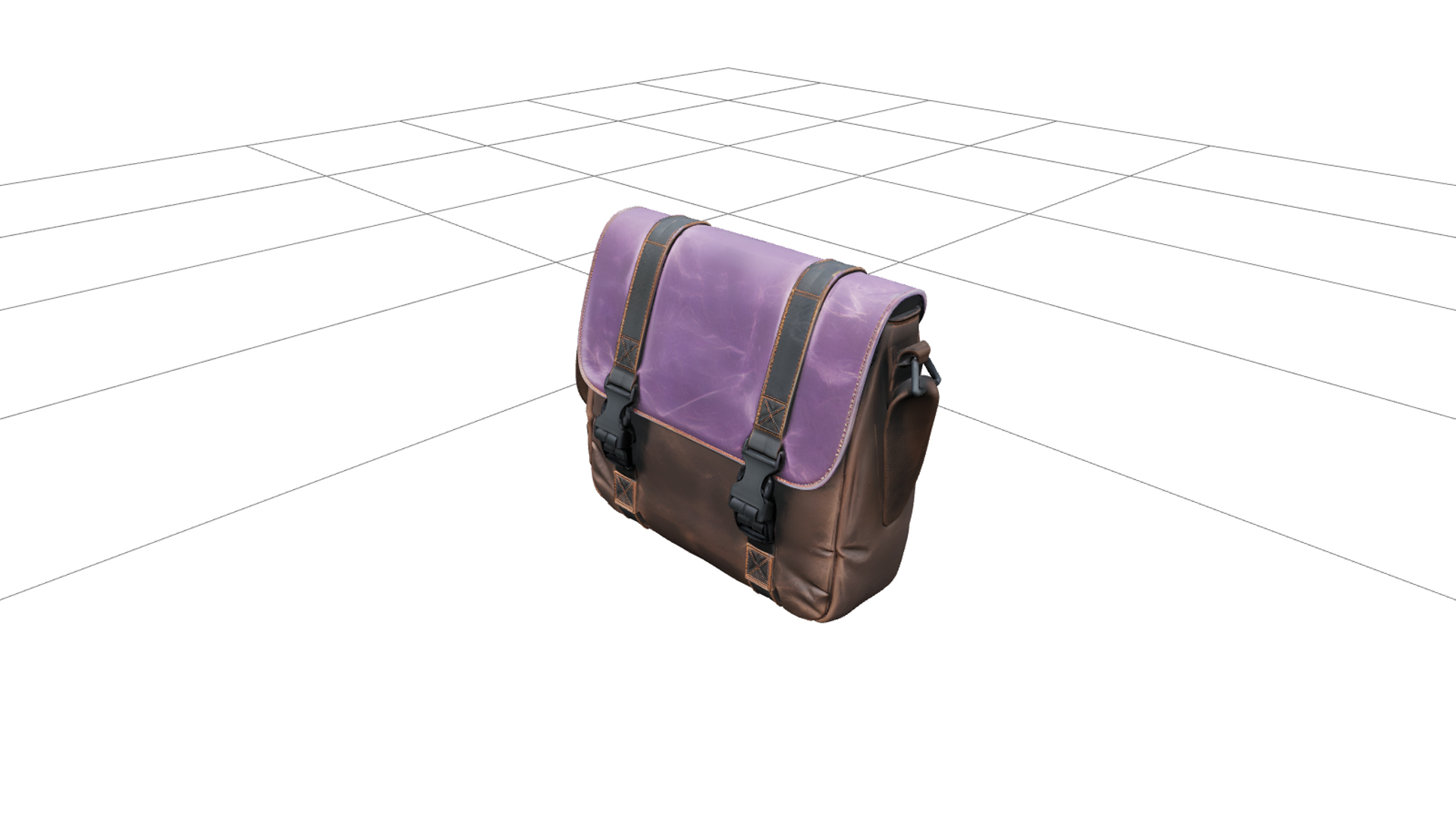 Messenger Bag with Purple Flap and Orange Stitching 3D Model 3D Model