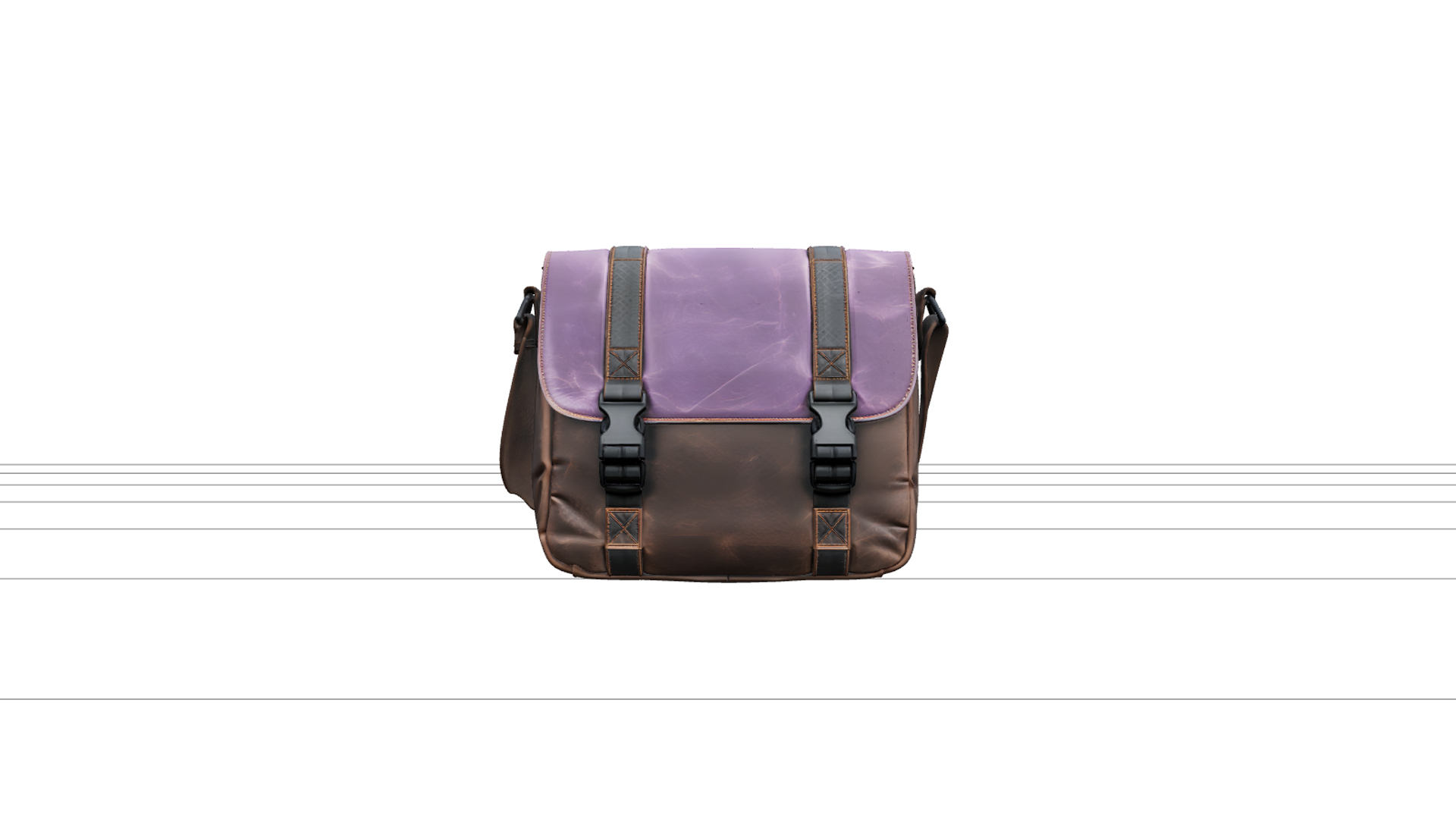 Messenger Bag with Purple Flap and Orange Stitching 3D Model 3D Model
