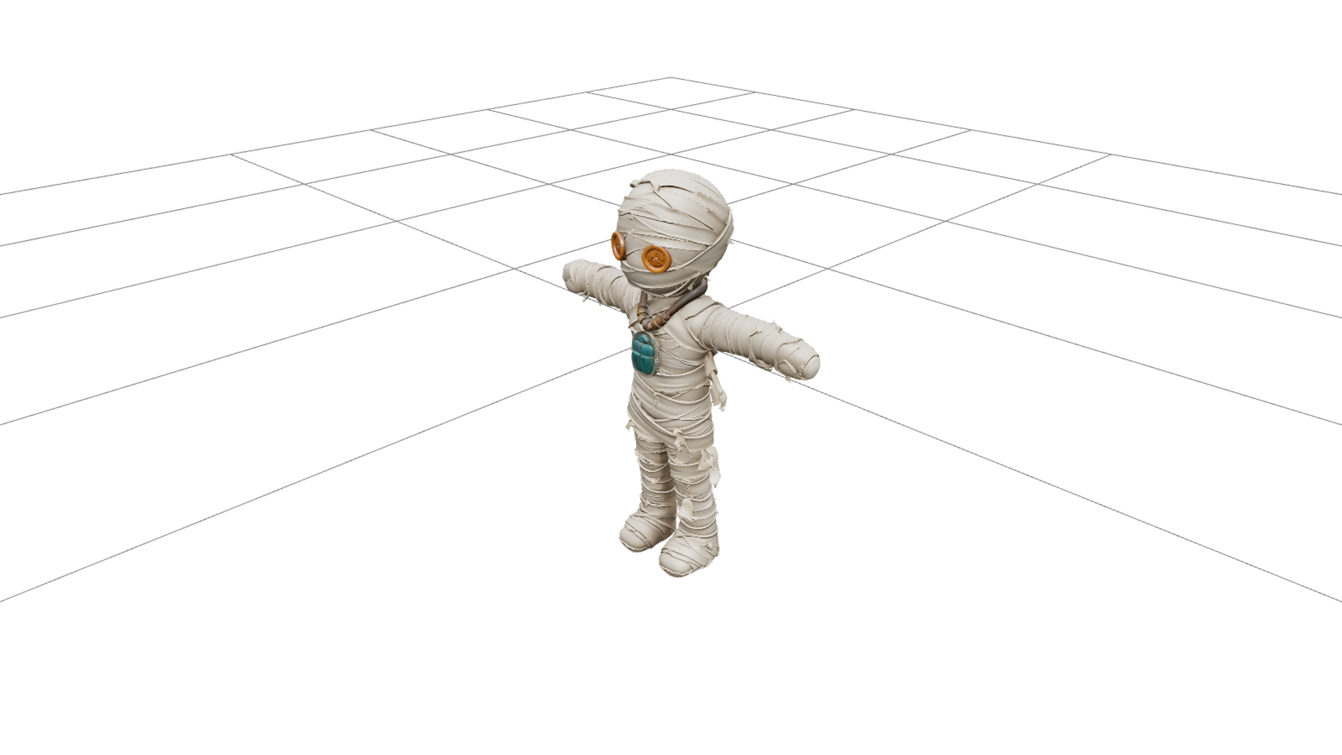 Mummy Doll with Beige Bandages and Turquoise Amulet 3D Model 3D Model