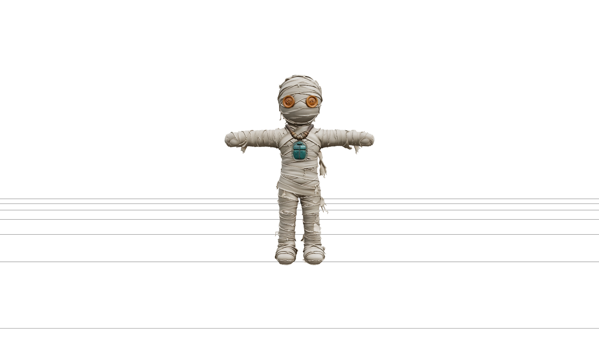 Mummy Doll with Beige Bandages and Turquoise Amulet 3D Model 3D Model