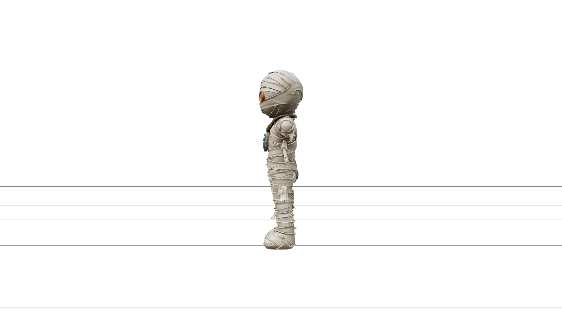 Mummy Doll with Beige Bandages and Turquoise Amulet 3D Model 3D Model