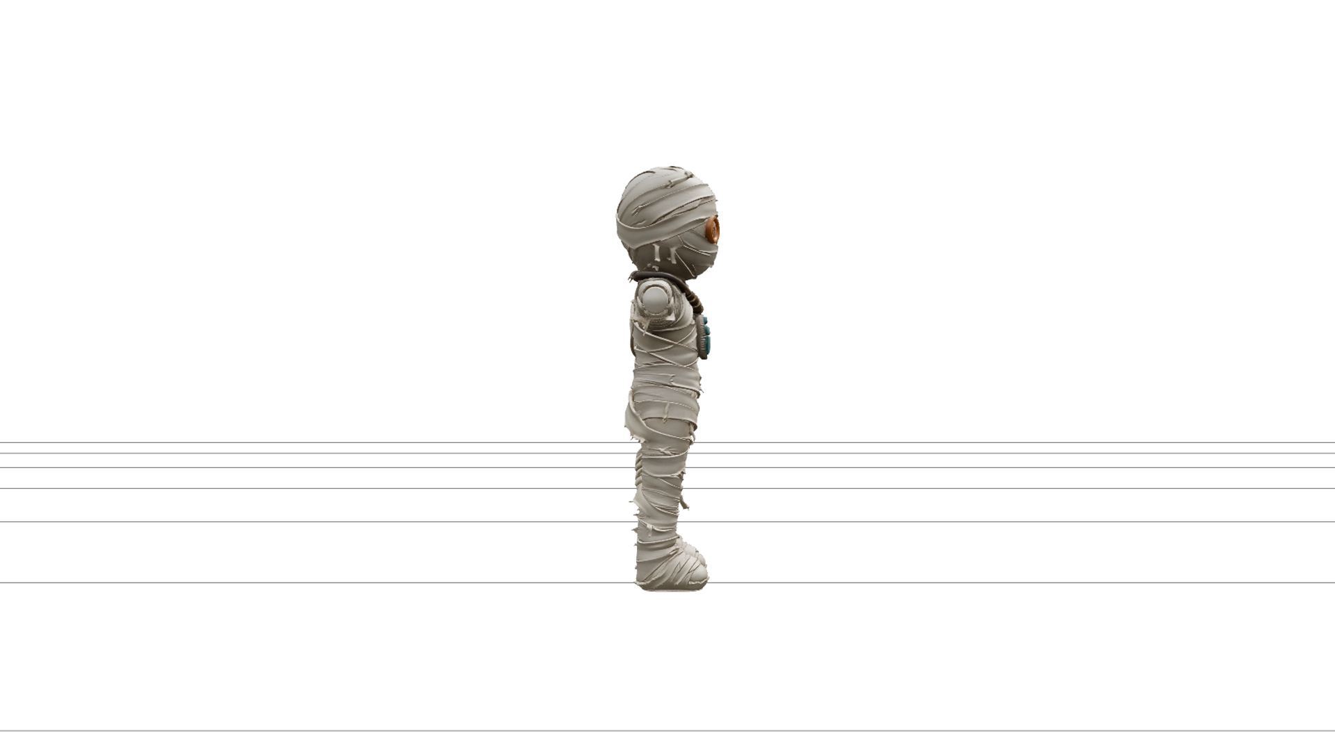 Mummy Doll with Beige Bandages and Turquoise Amulet 3D Model 3D Model