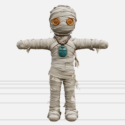 Mummy Doll with Beige Bandages and Turquoise Amulet 3D Model