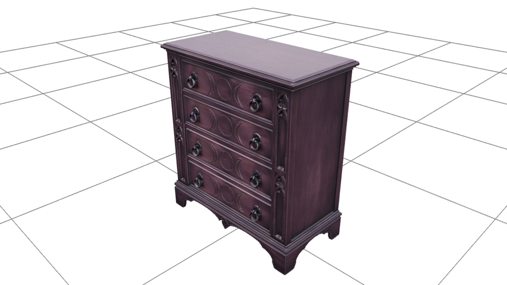Ornate Mahogany Coffin with Crimson Lining 3D Model 3D Model
