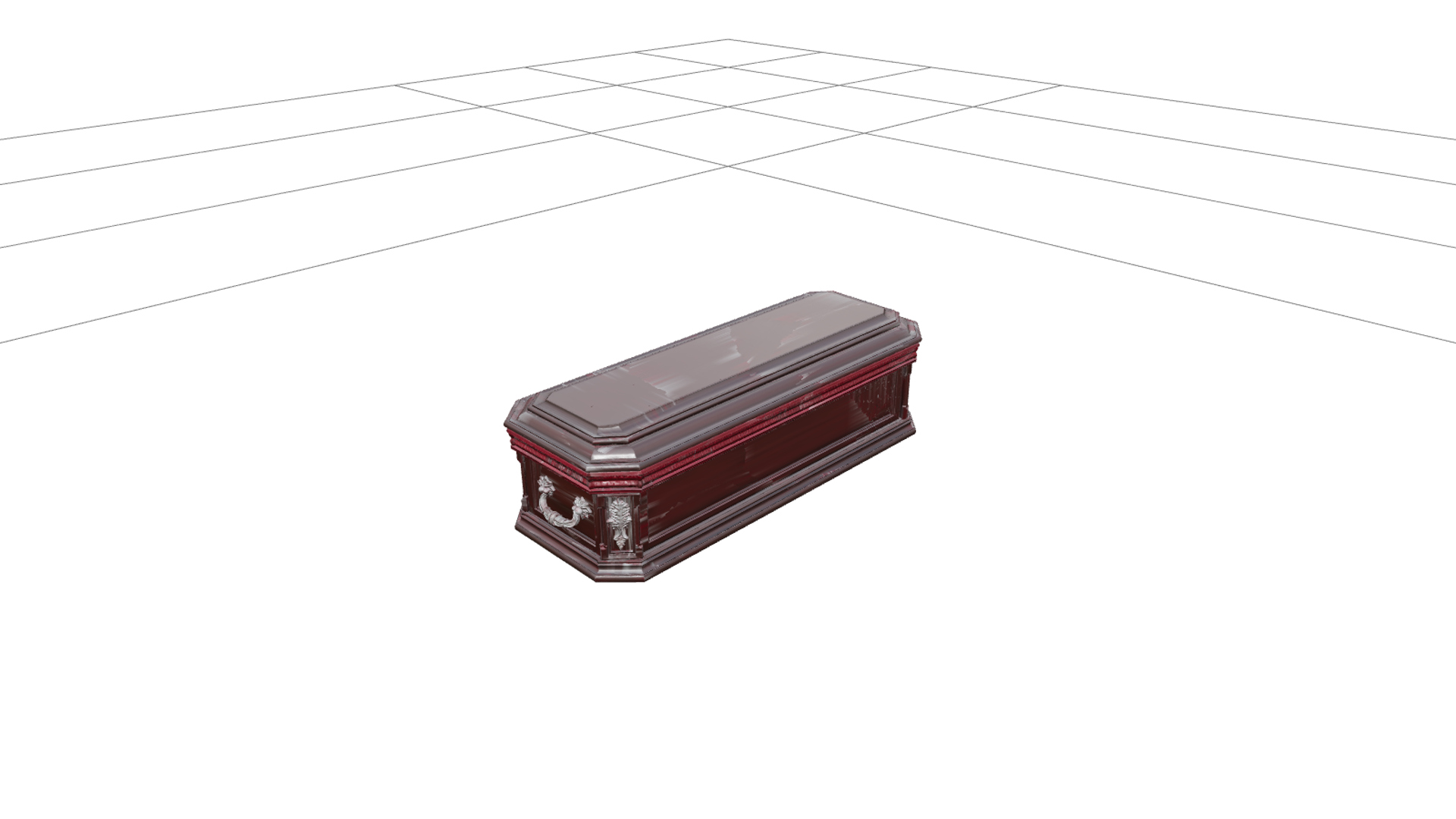 Ornate Mahogany Coffin with Crimson Lining 3D Model 3D Model