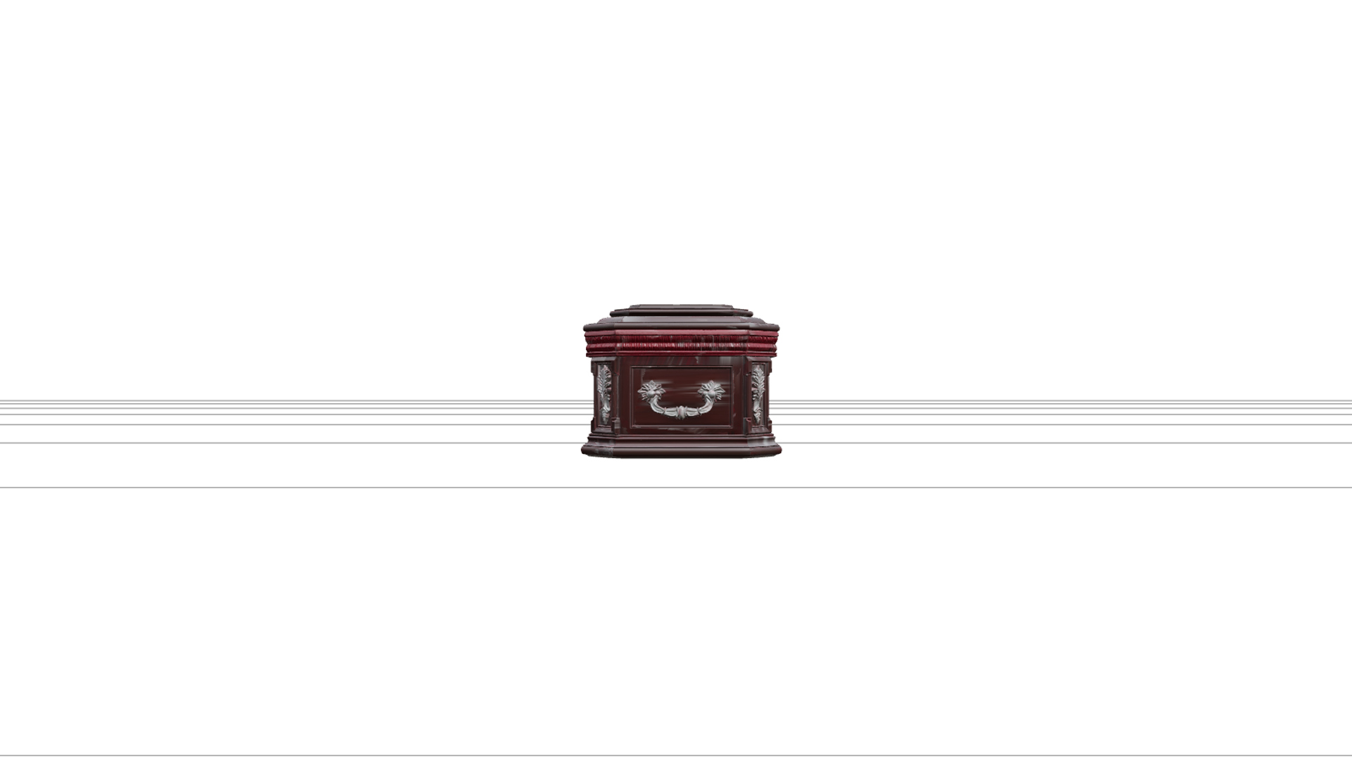 Ornate Mahogany Coffin with Crimson Lining 3D Model 3D Model