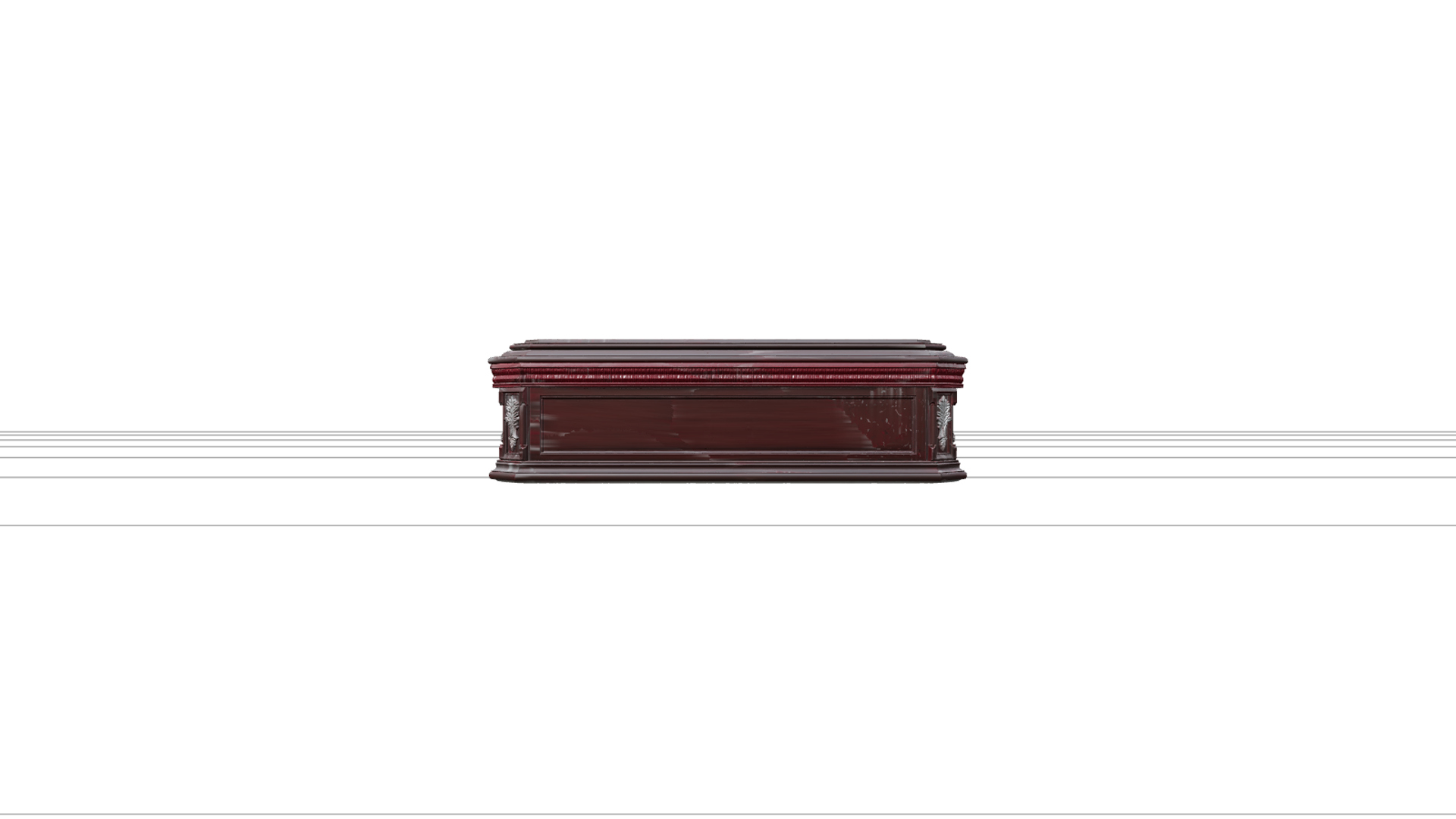 Ornate Mahogany Coffin with Crimson Lining 3D Model 3D Model
