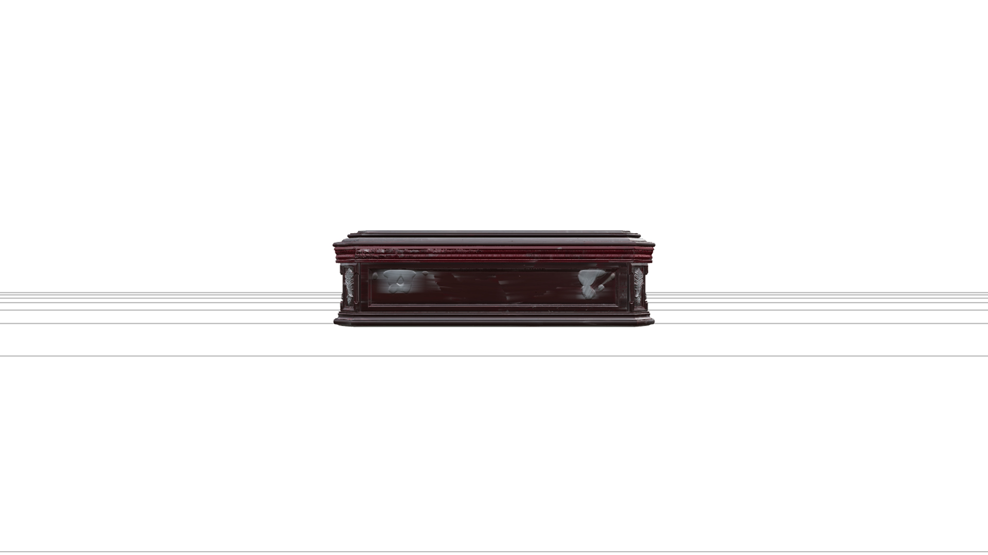 Ornate Mahogany Coffin with Crimson Lining 3D Model 3D Model