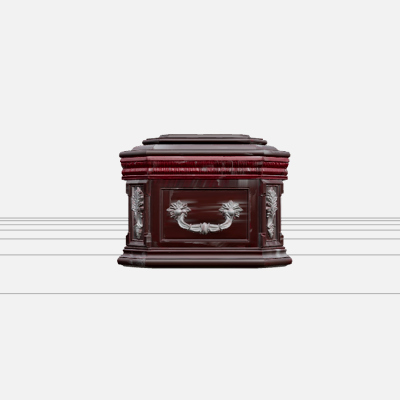 Ornate Mahogany Coffin with Crimson Lining 3D Model