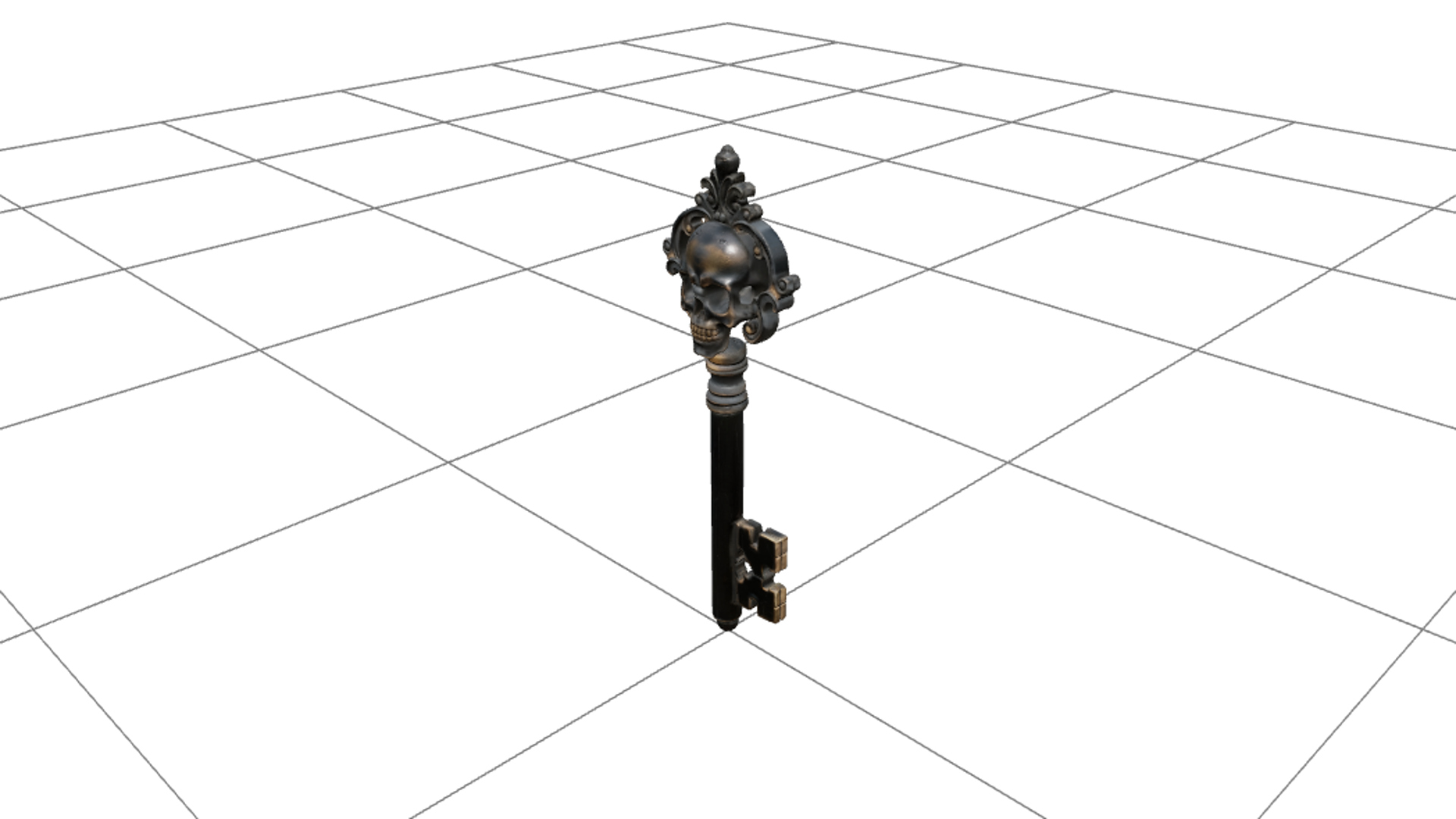 Oversized Gothic Key with Skull Bow and Ornate Teeth 3D Mode 3D Model