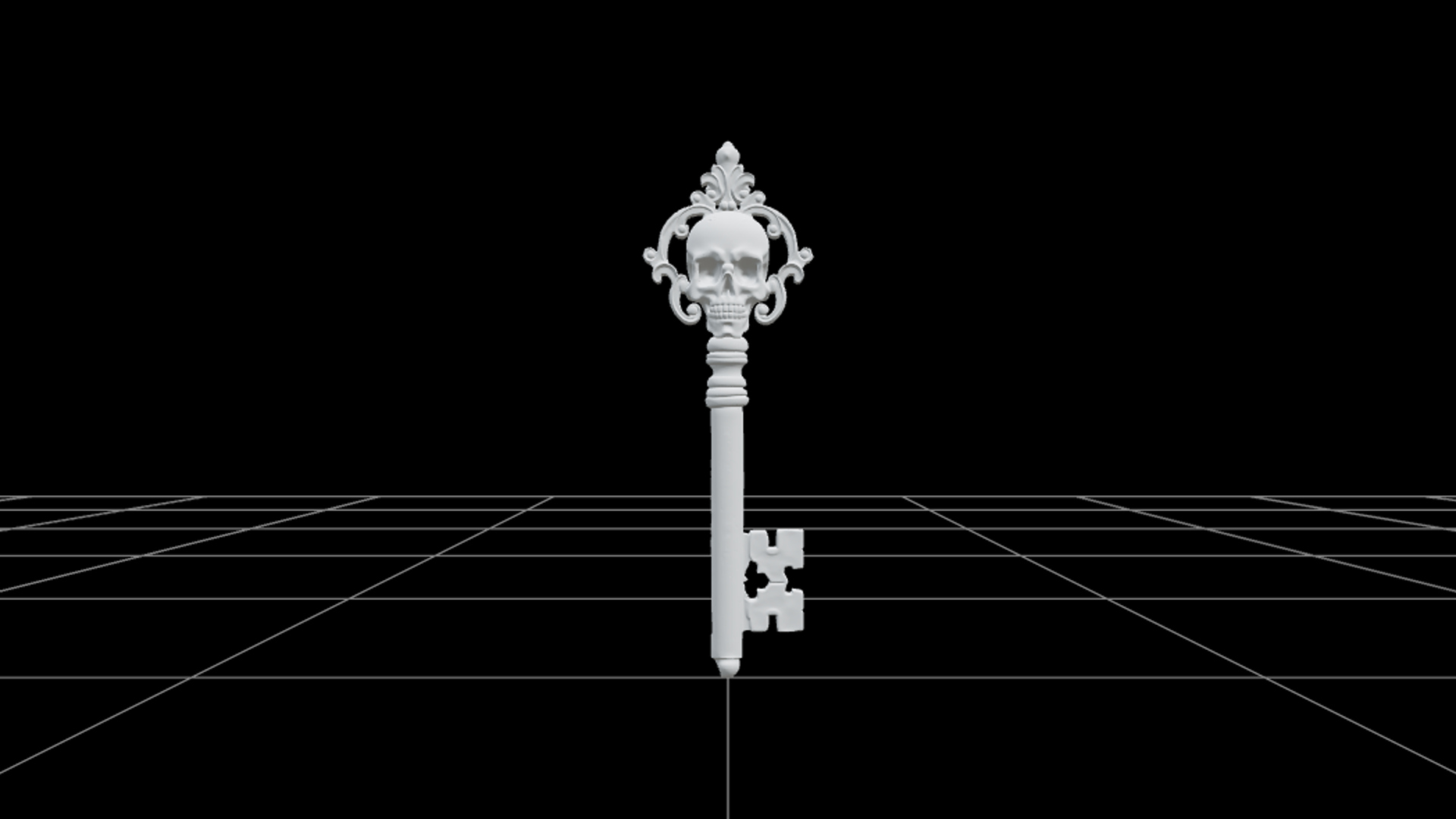 Oversized Gothic Key with Skull Bow and Ornate Teeth 3D Mode 3D Model