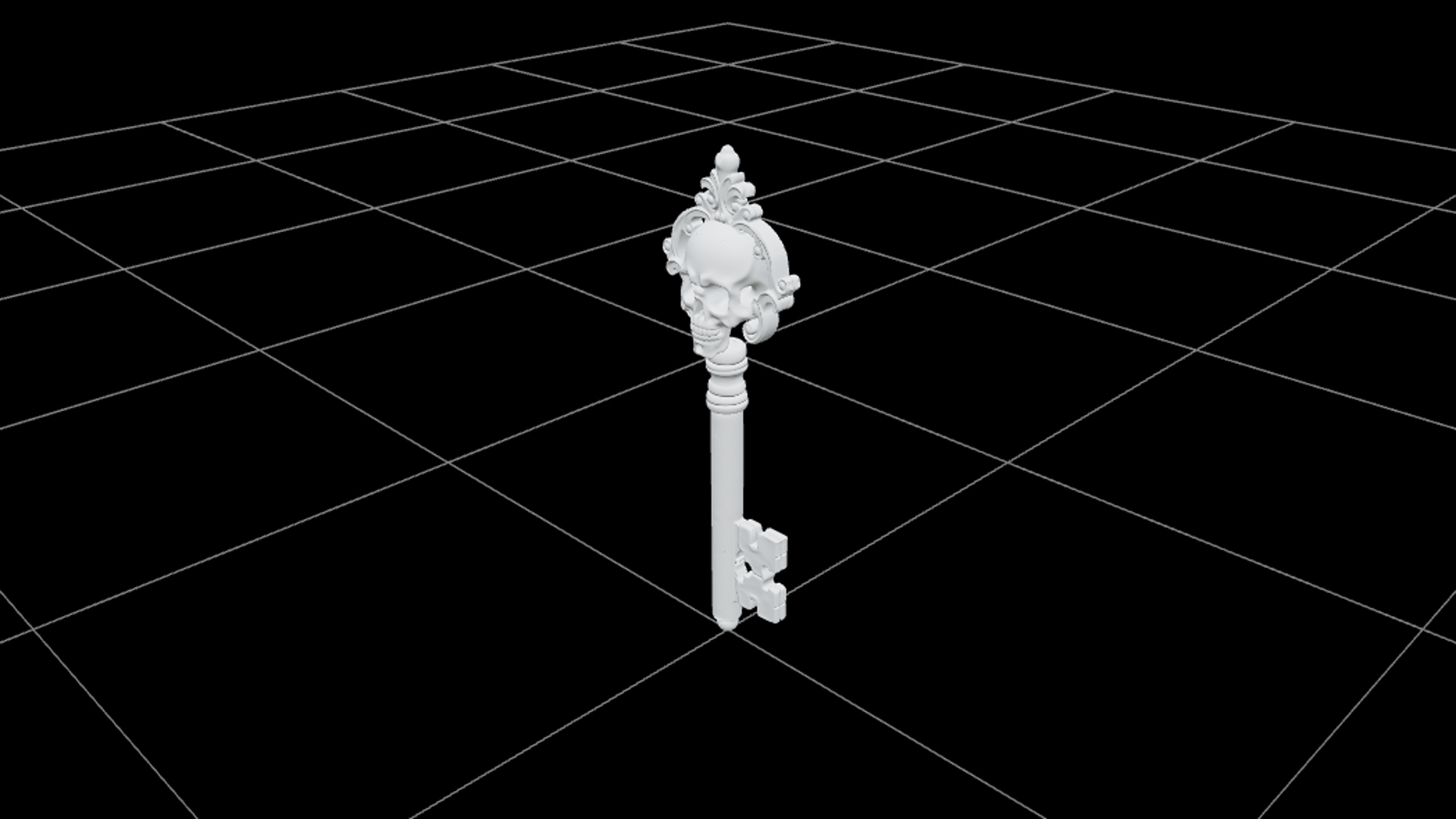 Oversized Gothic Key with Skull Bow and Ornate Teeth 3D Mode 3D Model