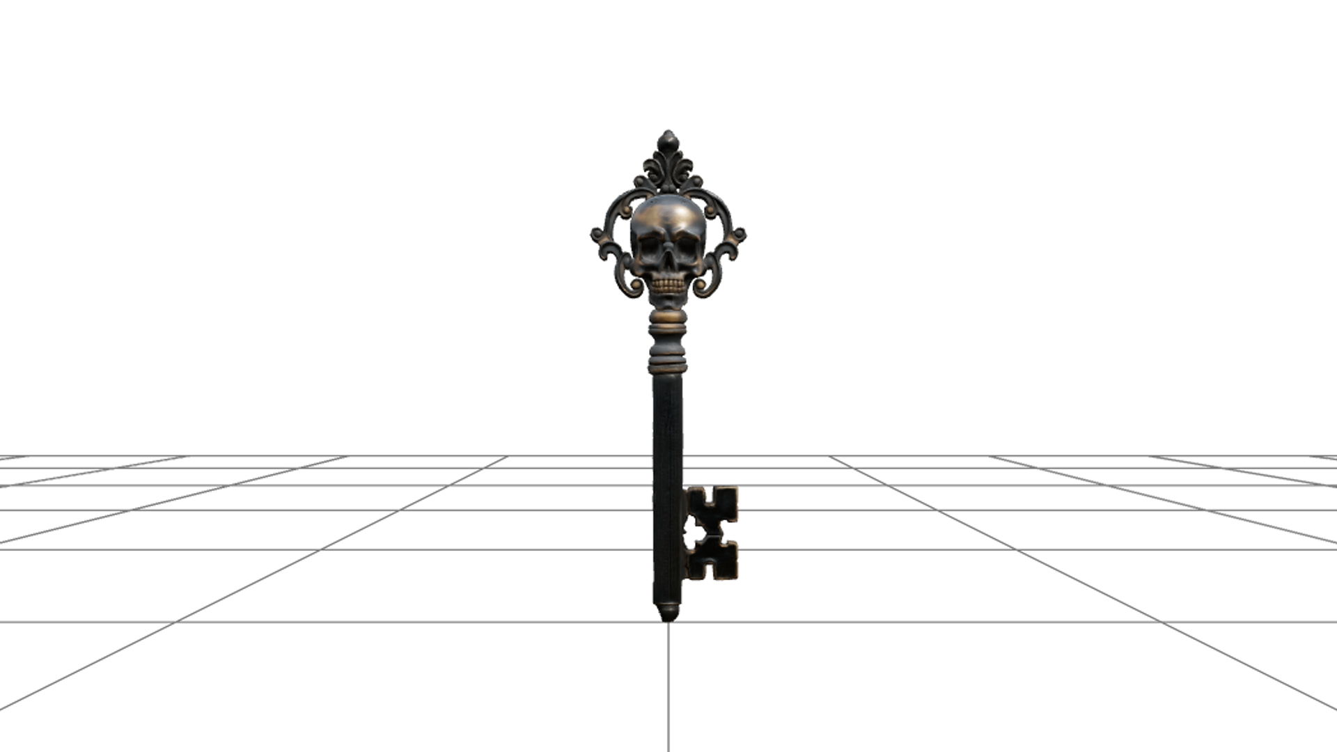 Oversized Gothic Key with Skull Bow and Ornate Teeth 3D Mode 3D Model