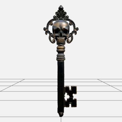 Oversized Gothic Key with Skull Bow and Ornate Teeth 3D Mode