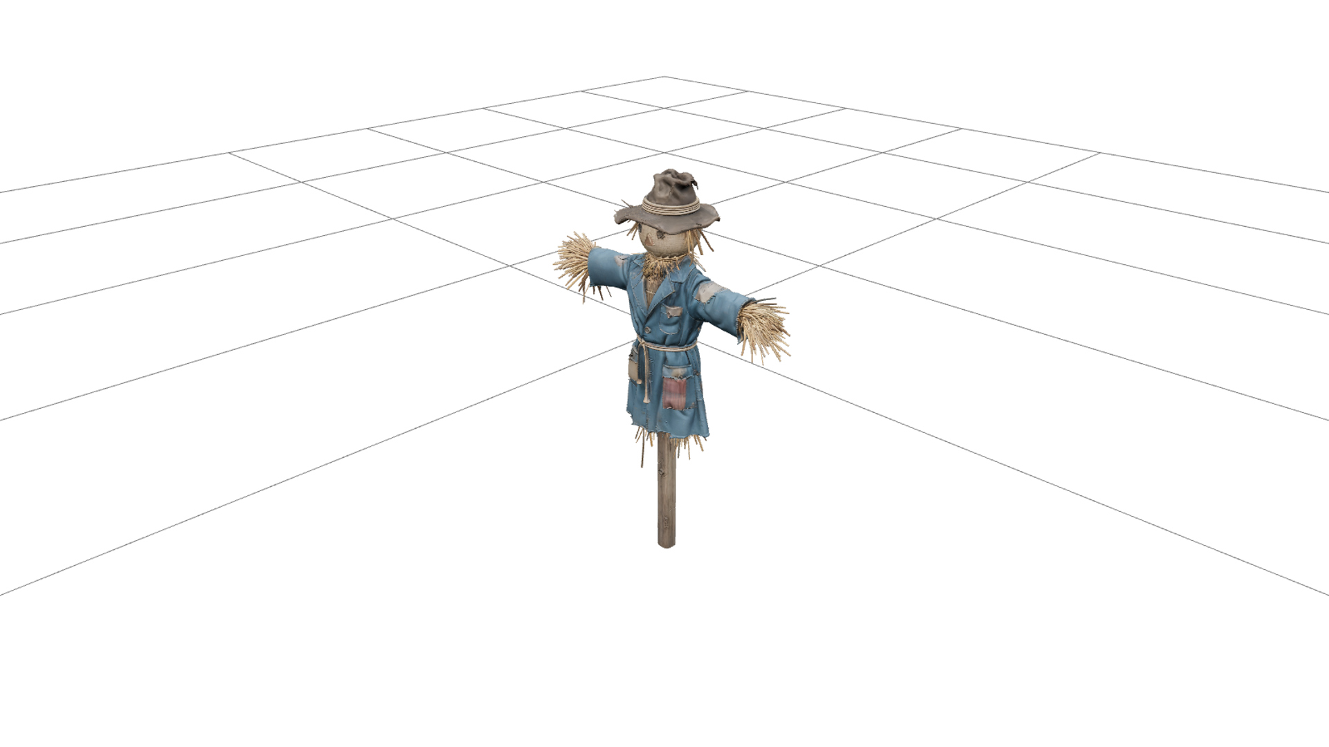 Patchwork Scarecrow with Teal Coat and Straw Hands 3D Model 3D Model