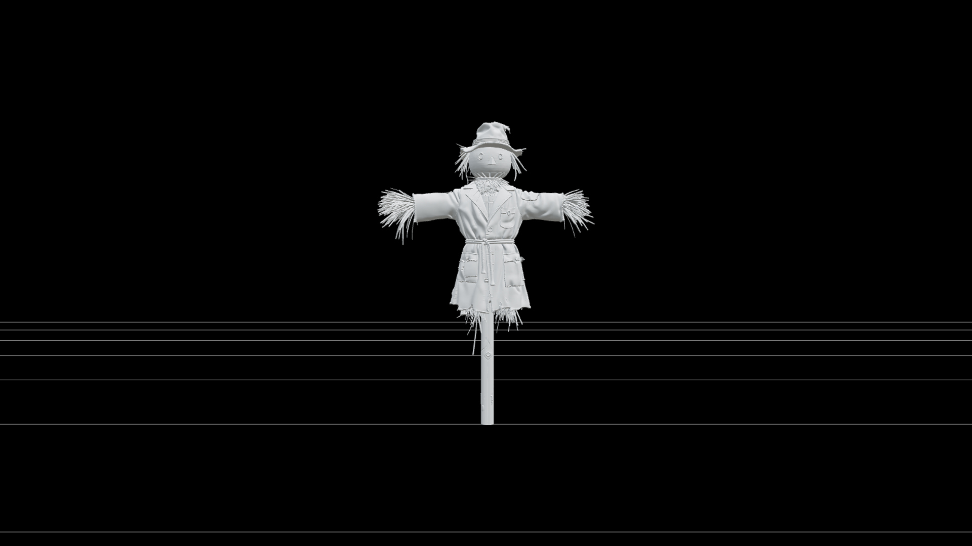 Patchwork Scarecrow with Teal Coat and Straw Hands 3D Model 3D Model
