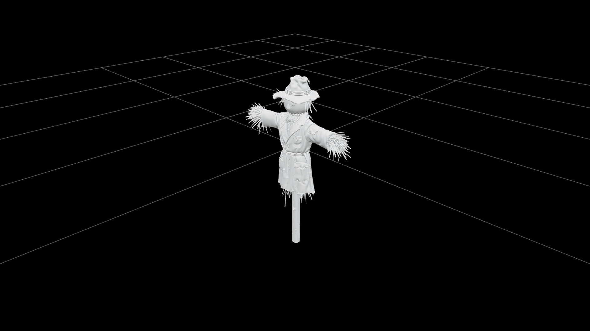 Patchwork Scarecrow with Teal Coat and Straw Hands 3D Model 3D Model