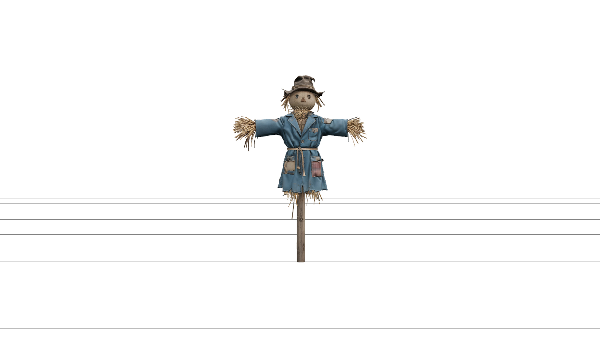 Patchwork Scarecrow with Teal Coat and Straw Hands 3D Model 3D Model