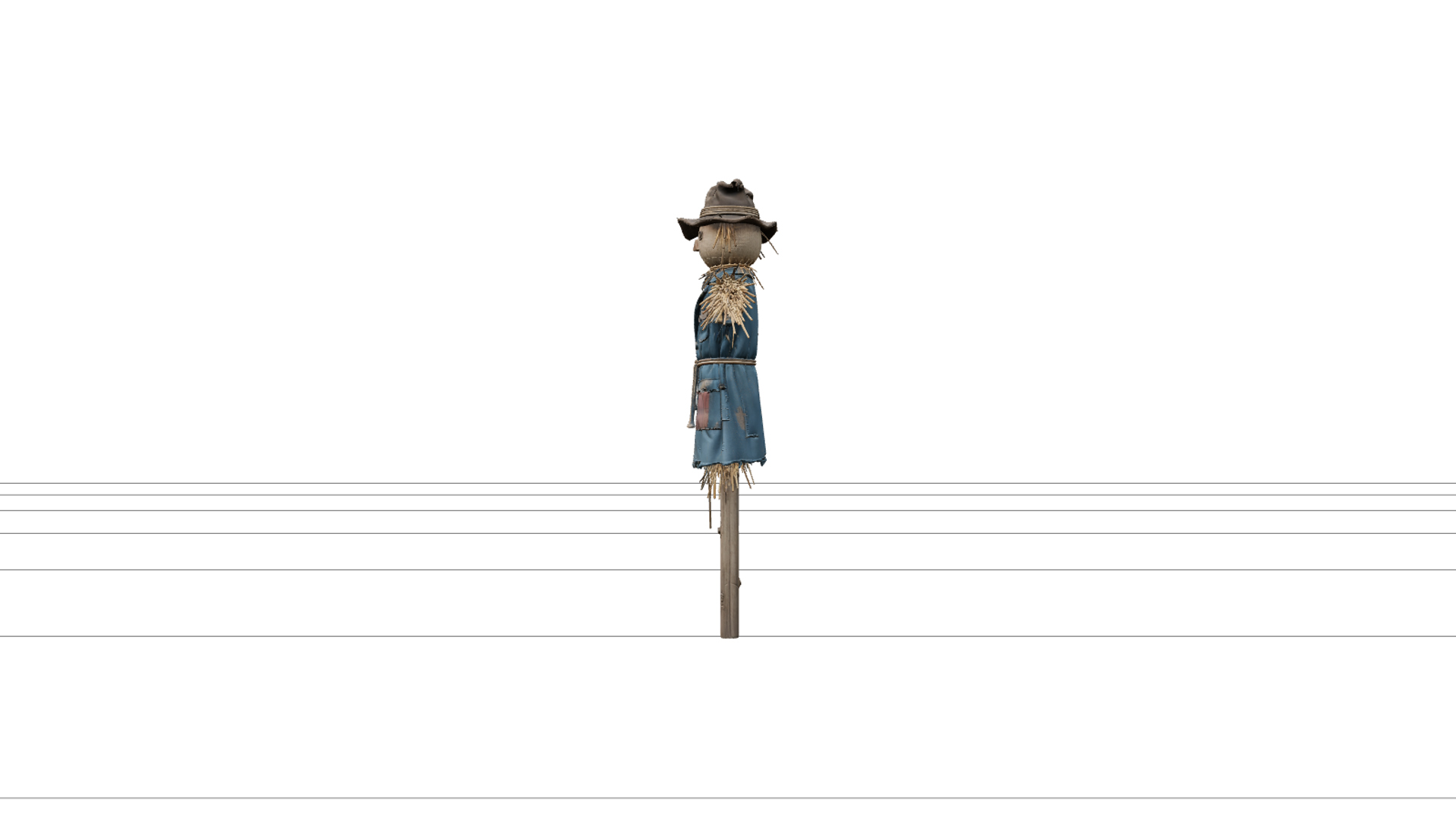 Patchwork Scarecrow with Teal Coat and Straw Hands 3D Model 3D Model