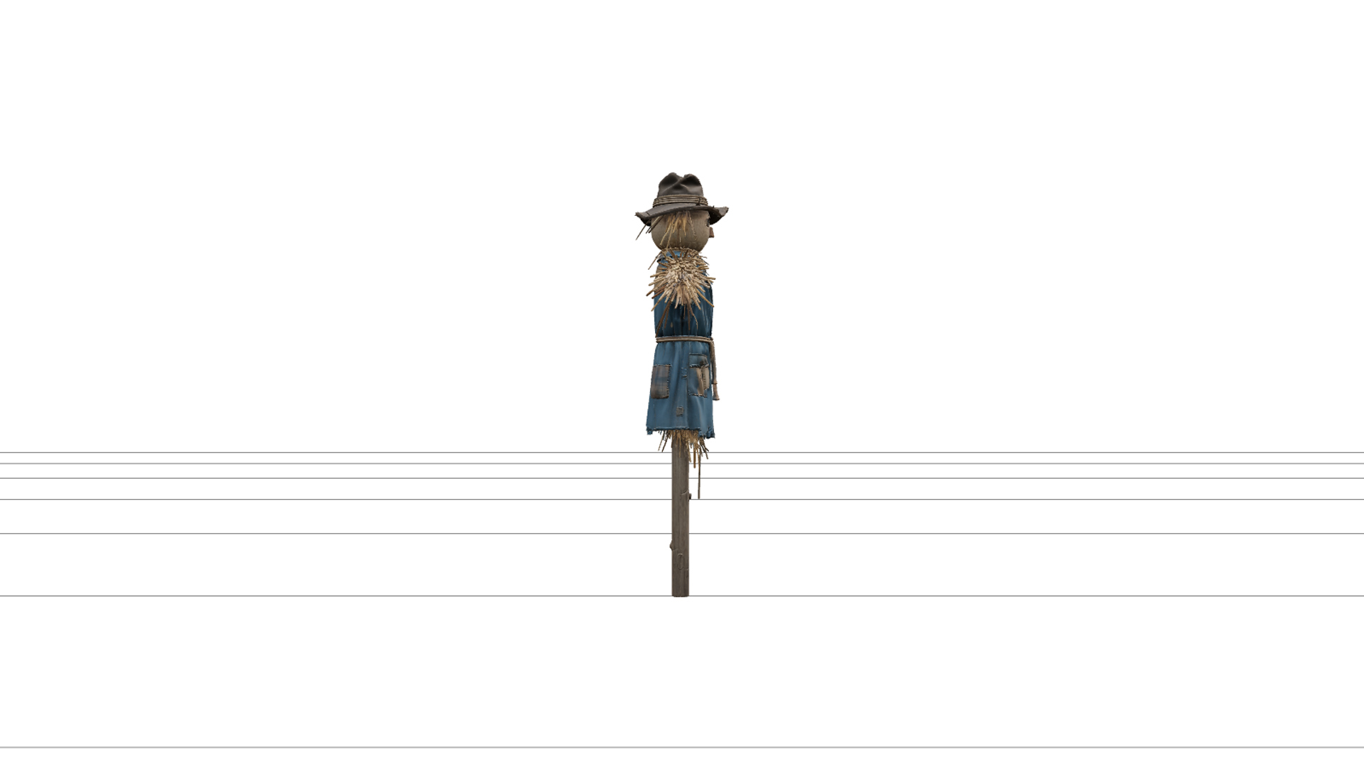 Patchwork Scarecrow with Teal Coat and Straw Hands 3D Model 3D Model