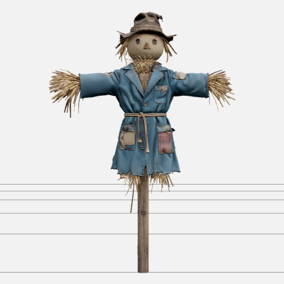 Patchwork Scarecrow with Teal Coat and Straw Hands 3D Model