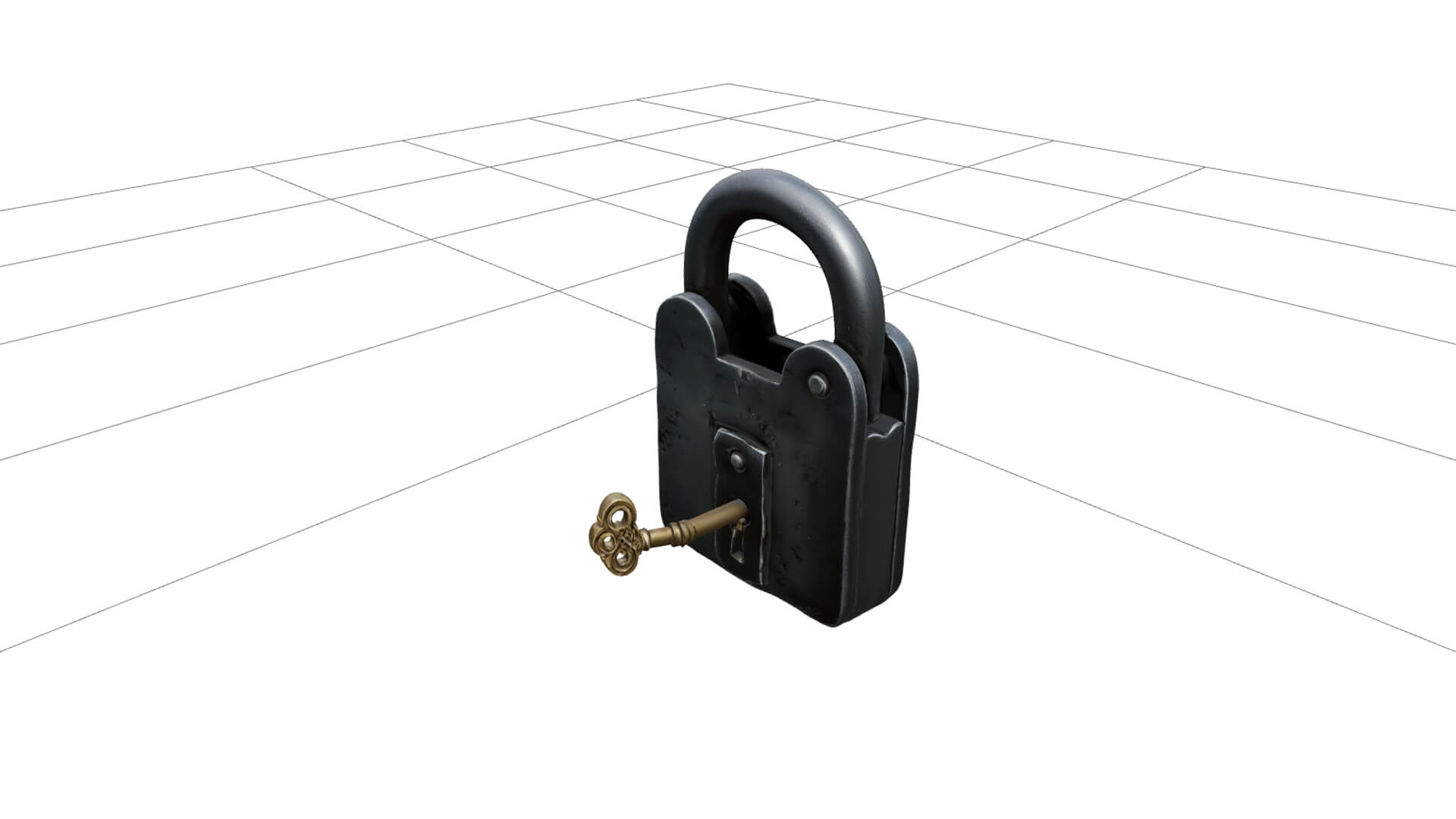 Pirate Forge Iron Padlock Model With Curved Shackle and Key 3D Model