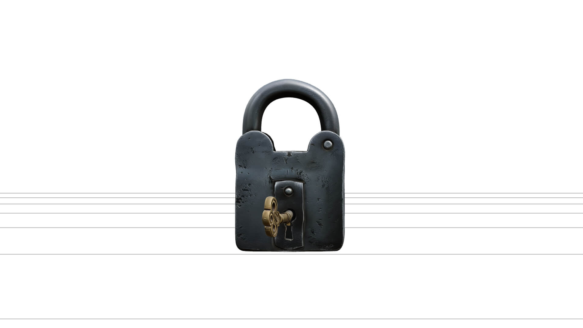 Pirate Forge Iron Padlock Model With Curved Shackle and Key 3D Model