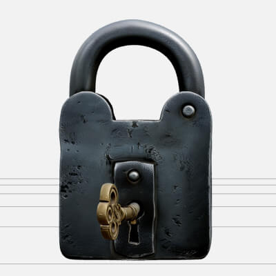 Pirate Forge Iron Padlock Model With Curved Shackle and Key