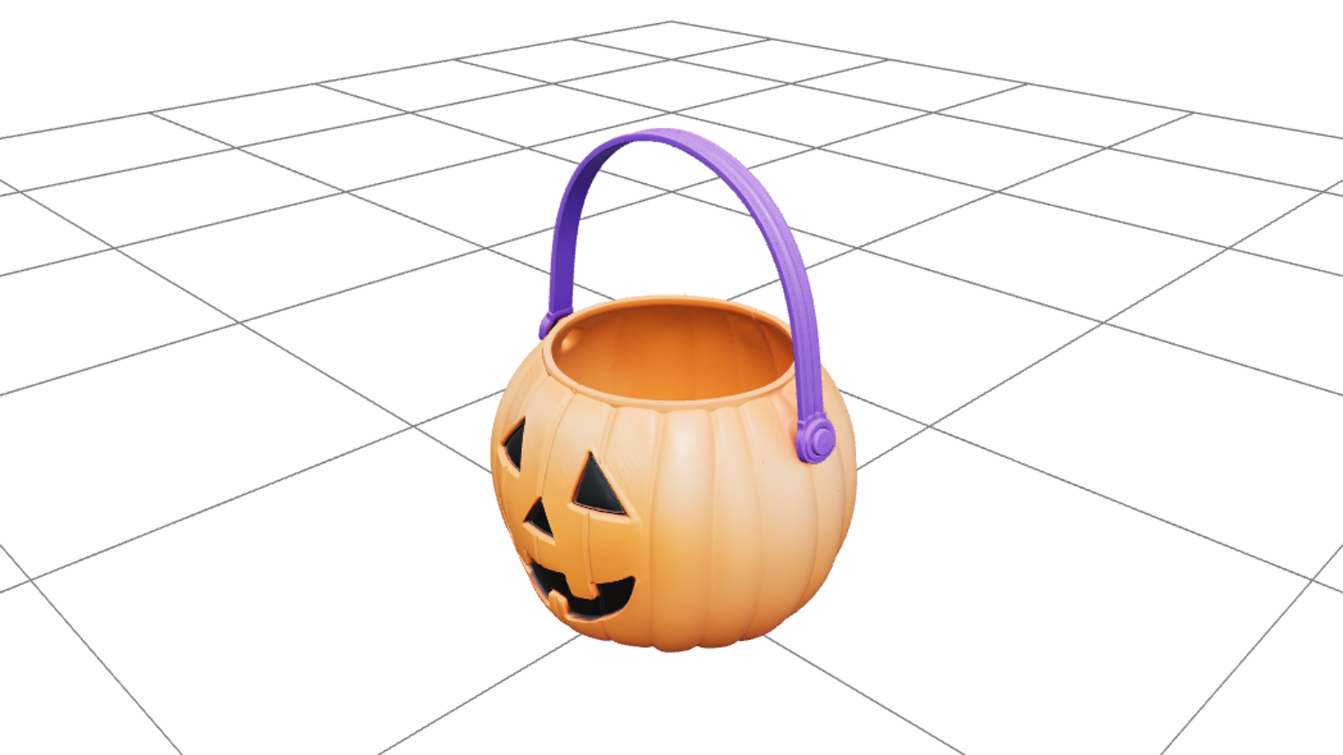 Pumpkin Candy Bucket with Black Face Purple Handle 3D Model 3D Model