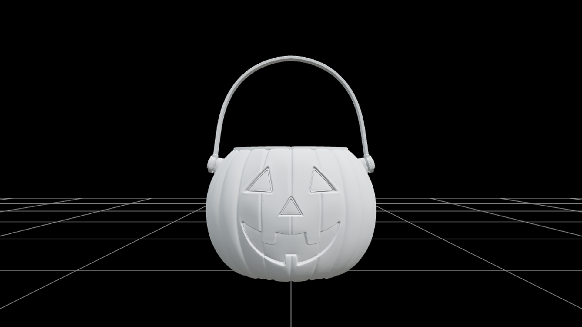 Pumpkin Candy Bucket with Black Face Purple Handle 3D Model 3D Model