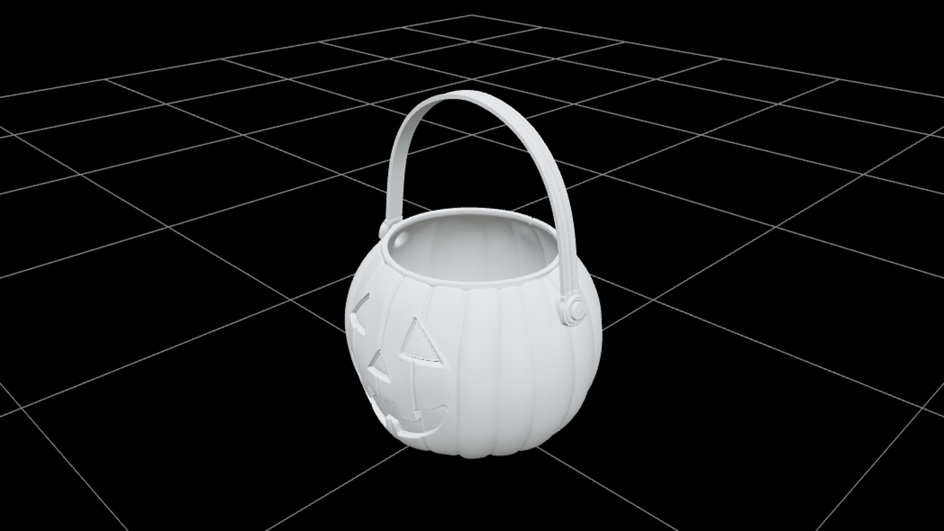 Pumpkin Candy Bucket with Black Face Purple Handle 3D Model 3D Model