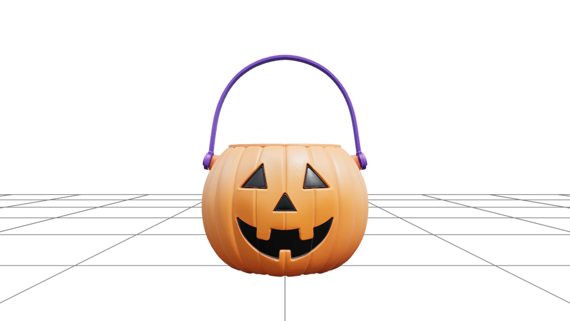 Pumpkin Candy Bucket with Black Face Purple Handle 3D Model 3D Model
